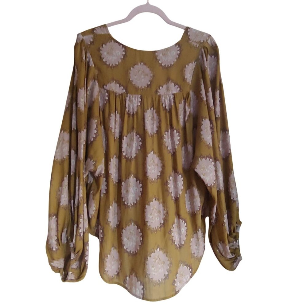 Free People Cowling Around Goldenrod Combo Flowy Boho Oversize Top M - Picture 2 of 14